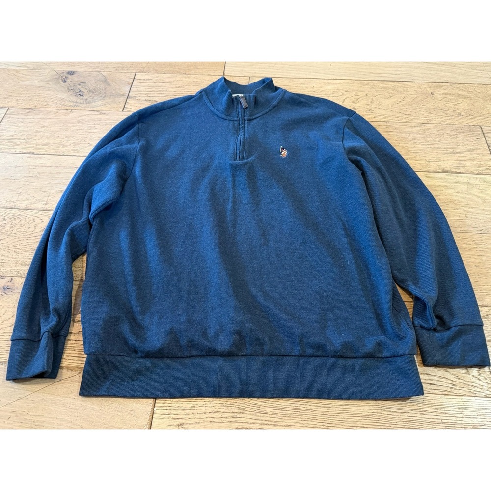 US Polo Assn 2XL Quarter Zip Pullover Sweatshirt Blue Embroidered Logo (1094)